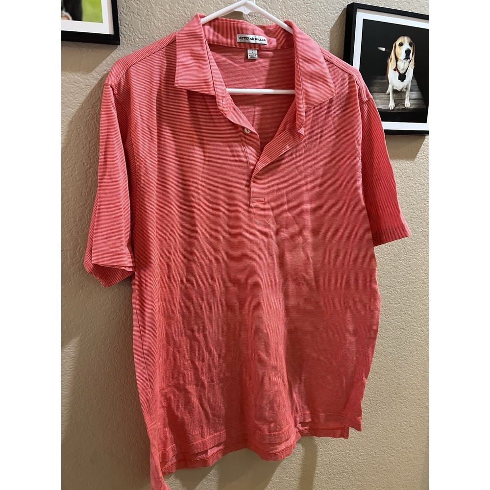 Peter Millar Men's Size L Red Heathered Short Sleeve Golf Polo Shirt W Logo